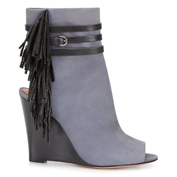 Rebecca Minkoff STEVIE Leather Peep-Toe Fringe Boot Bootie - Picture 1 of 8